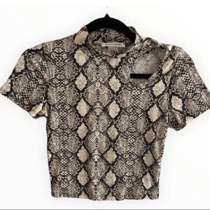 Caution To The Wind Snake Skin Mock Neck Cut-Out Collar Crop Top
